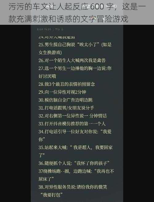 污污的车文让人起反应 600 字，这是一款充满刺激和诱惑的文字冒险游戏