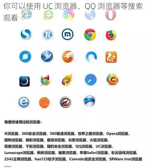 你可以使用 UC 浏览器、QQ 浏览器等搜索观看