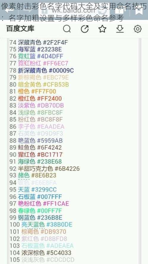 像素射击彩色名字代码大全及实用命名技巧：名字加粗设置与多样彩色命名参考