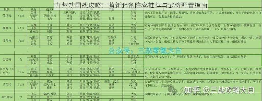 九州劫国战攻略：萌新必备阵容推荐与武将配置指南