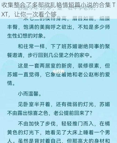 收集整合了多部欲乱艳情短篇小说的合集 TXT，让你一次看个够