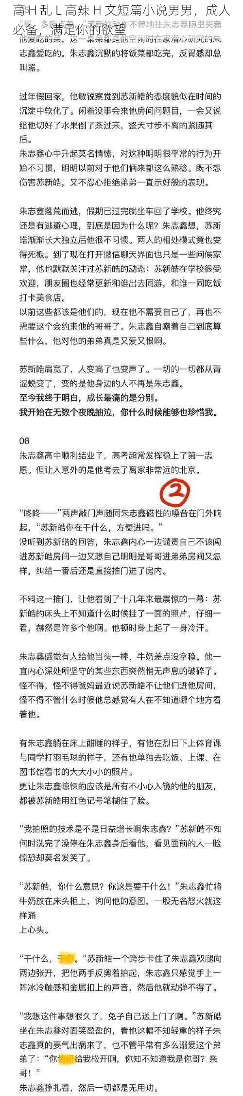 高 H 乱 L 高辣 H 文短篇小说男男，成人必备，满足你的欲望