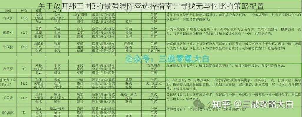 关于放开那三国3的最强混阵容选择指南：寻找无与伦比的策略配置