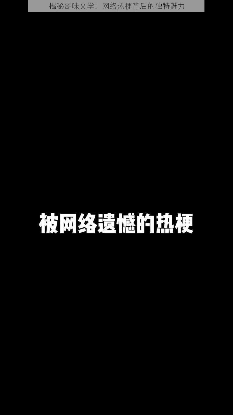 揭秘哥味文学：网络热梗背后的独特魅力