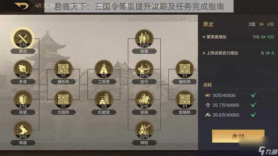 君临天下：三国令等级提升攻略及任务完成指南