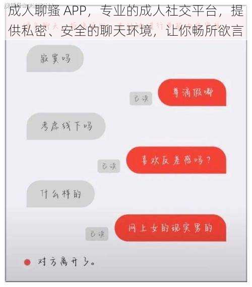 成人聊骚 APP，专业的成人社交平台，提供私密、安全的聊天环境，让你畅所欲言