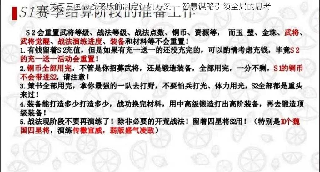 关于三国志战略版的制定计划方案——智慧谋略引领全局的思考