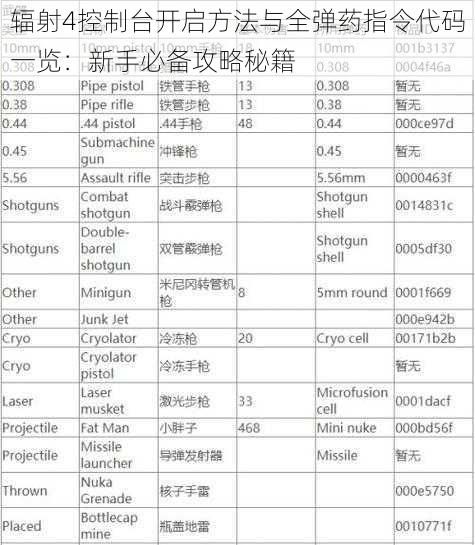 辐射4控制台开启方法与全弹药指令代码一览：新手必备攻略秘籍