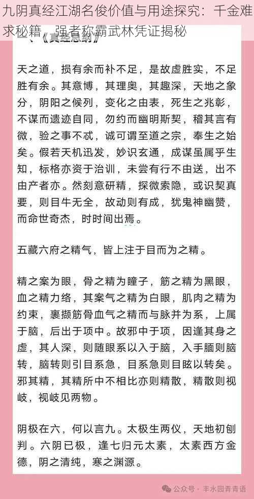 九阴真经江湖名俊价值与用途探究：千金难求秘籍，强者称霸武林凭证揭秘