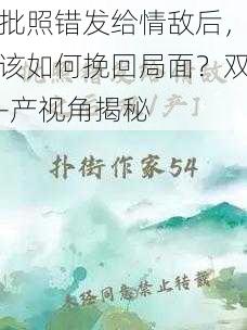 批照错发给情敌后，该如何挽回局面？双-产视角揭秘