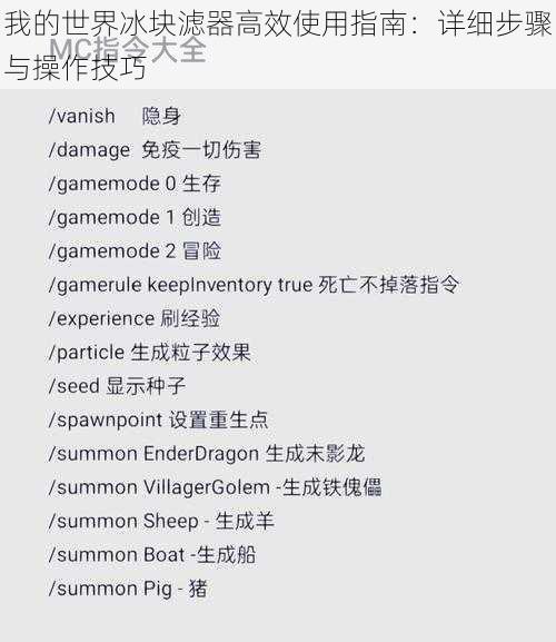 我的世界冰块滤器高效使用指南：详细步骤与操作技巧