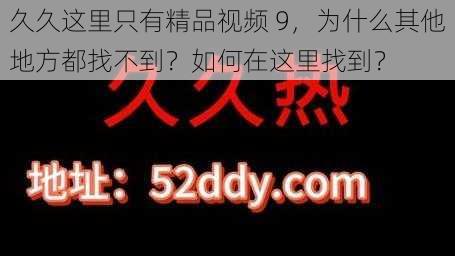 久久这里只有精品视频 9，为什么其他地方都找不到？如何在这里找到？