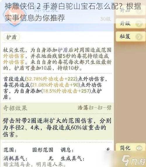 神雕侠侣 2 手游白驼山宝石怎么配？根据实事信息为你推荐