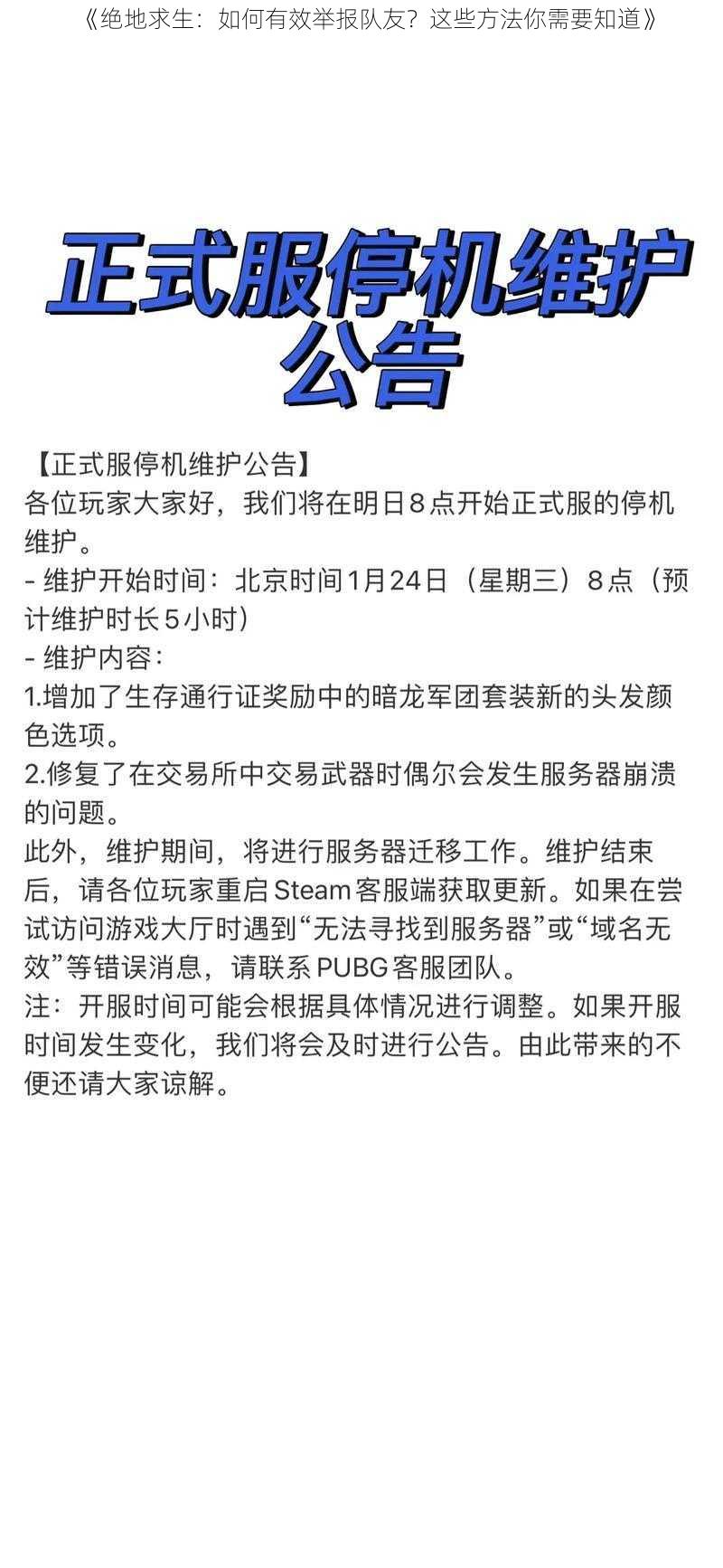 《绝地求生：如何有效举报队友？这些方法你需要知道》